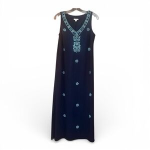 J. Jill Maxi Dress Blue‎ Embroidered Sleeveless Sz S